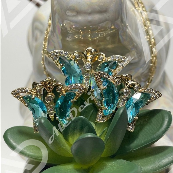 Aqua Butterfly set (gold plated) - Picture 1 of 5